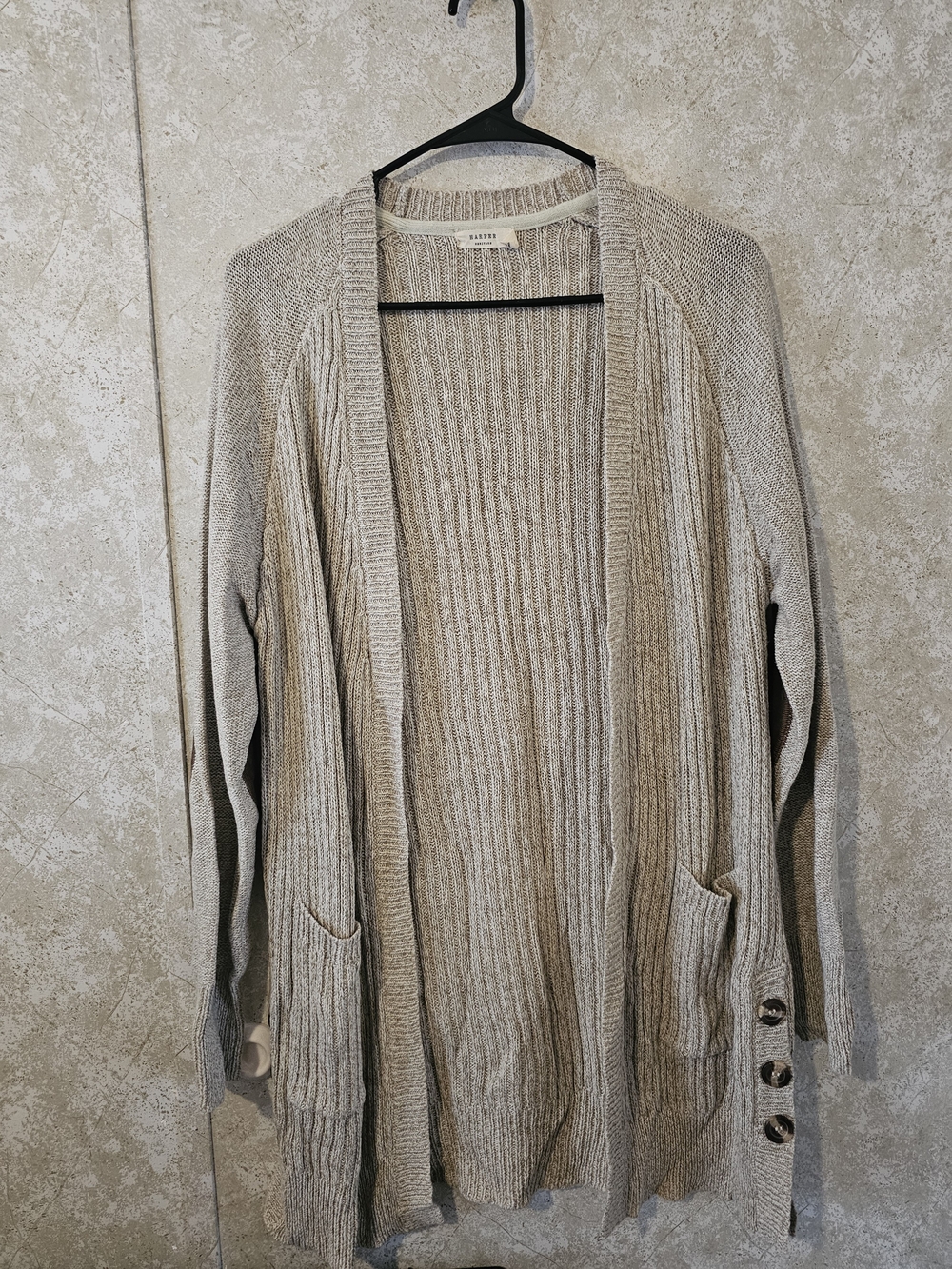 Harper Open-Front Ribbed Cardigan in Light Taupe Heather